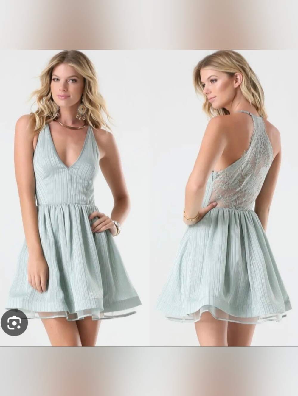 BEBE Lace Back Metallic Striped Dress NWT